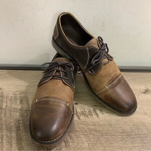 Men's BED STU Brown & Beige LEATHER Suede CARSON 2-Tone BURNISHED Oxford SHOES